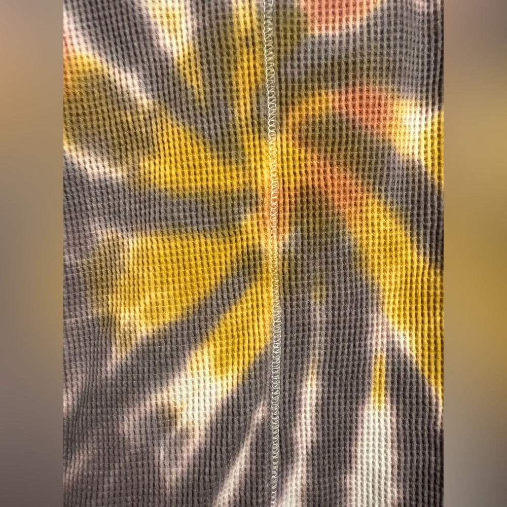 Pilcro Anthropologie Angie Tie Dye Cowl Neck Yellow Thermal Tee Top Fall Waffle - Picture 6 of 7